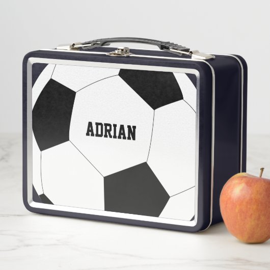 サッカーボールフットボールパーソナライズされたスクール メタルランチボックス (インサイチュ)
