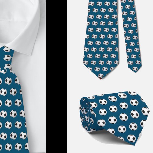 サッカーボールフットボールフットボールフットボールブラックアンドホワイトブルー ネクタイ