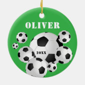 サッカーボールフットボール緑のスポーツキッズ記念 セラミックオーナメント (裏面)