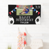 サッカーボールフラッグブラックフォト誕生日 横断幕 (インサイチュ)