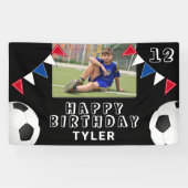 サッカーボールフラッグブラックフォト誕生日 横断幕 (横)