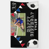サッカーボールフラッグブラックフォト誕生日 横断幕 (縦)