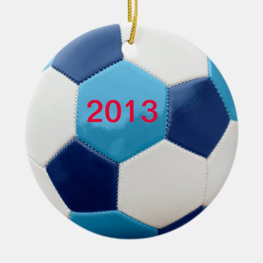 サッカーボールブルー セラミックオーナメント (正面)