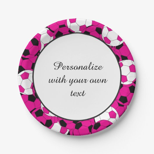 サッカーボールプレーヤー| DIYの文字|のショッキングピンク ペーパープレート (正面)