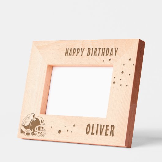 サッカーボールヘルメットハッピーバースデー写真 レーザー彫刻フレーム (左)