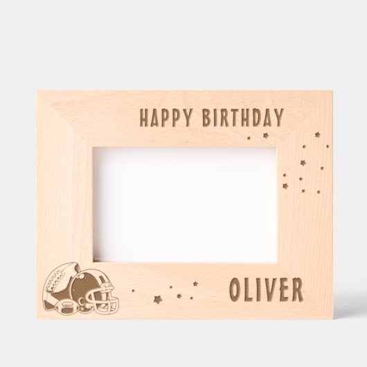 サッカーボールヘルメットハッピーバースデー写真 レーザー彫刻フレーム (正面)