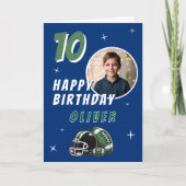 サッカーボールヘルメットマンガートフォト誕生日 カード (正面)