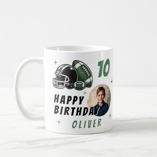 サッカーボールヘルメットマンガートフォト誕生日 コーヒーマグカップ (左)