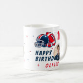 サッカーボールヘルメットマンガートフォト誕生日 コーヒーマグカップ (正面右)