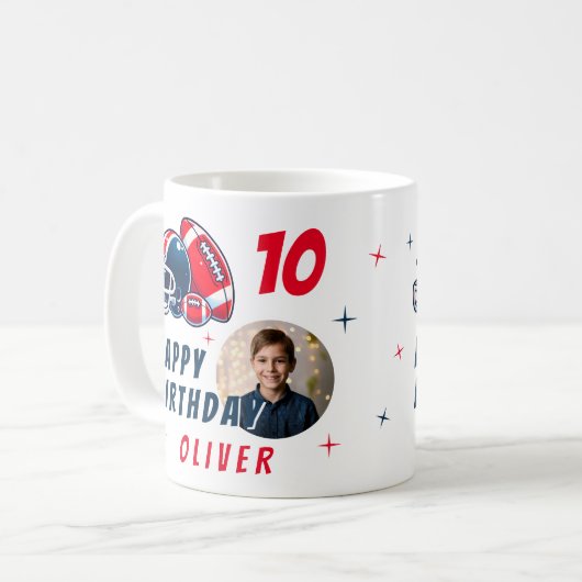 サッカーボールヘルメットマンガートフォト誕生日 コーヒーマグカップ (正面左)