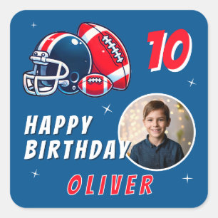 サッカーボールヘルメットマンガートフォト誕生日 スクエアシール