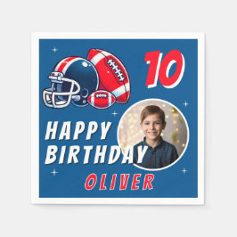 サッカーボールヘルメットマンガートフォト誕生日 スタンダードカクテルナプキン