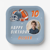 サッカーボールヘルメットマンガートフォト誕生日 ペーパープレート (正面)