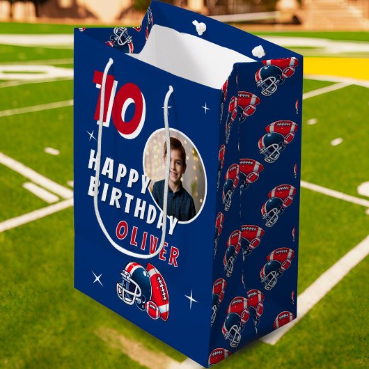 サッカーボールヘルメットマンガートフォト誕生日 ミディアムペーパーバッグ