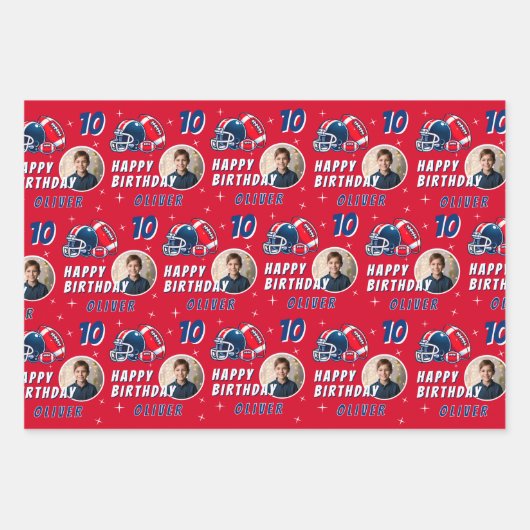 サッカーボールヘルメットマンガートフォト誕生日 ラッピングペーパーシート (正面)