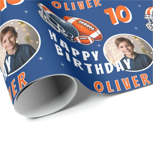 サッカーボールヘルメットマンガートフォト誕生日 ラッピングペーパー (ロールコーナー)