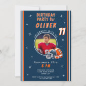 サッカーボールヘルメットマンガートフォト誕生日 招待状 (正面)