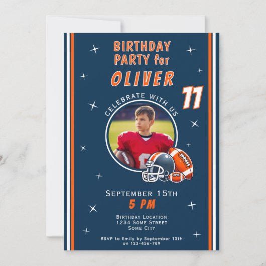 サッカーボールヘルメットマンガートフォト誕生日 招待状 (正面)