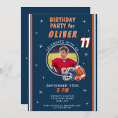 サッカーボールヘルメットマンガートフォト誕生日 招待状 (正面/裏面)