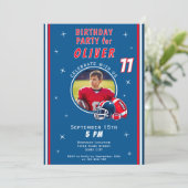 サッカーボールヘルメットマンガートフォト誕生日 招待状 (スタンド正面)