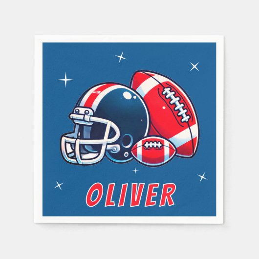 サッカーボールヘルメットマンガ誕生日パーティー スタンダードカクテルナプキン (正面)