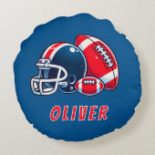 サッカーボールヘルメットマンガ誕生日ボーイ ラウンドクッション (裏面)