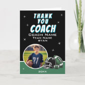 サッカーボールヘルメット漫画のコーチフォト サンキューカード (正面)
