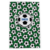 サッカーボールホワイトブラックグリーン名前をカスタムする ミディアムペーパーバッグ (正面)