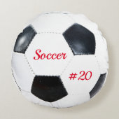 サッカーボールホワイト&ブラックフットボールスポーツテーマ ラウンドクッション (正面)
