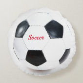 サッカーボールホワイト&ブラックフットボールスポーツテーマ ラウンドクッション (裏面)