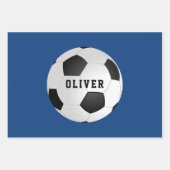 サッカーボールボールキッズネームブルー誕生日 ラッピングペーパーシート (正面)