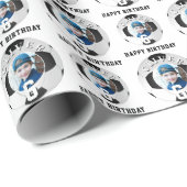 サッカーボールボールキッズハッピーバースデー時代写真 ラッピングペーパー (ロールコーナー)