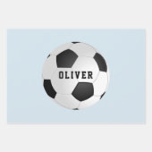 サッカーボールボールパターンキッズネーム誕生日 ラッピングペーパーシート (正面)