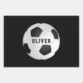 サッカーボールボールパターンキッズネーム誕生日 ラッピングペーパーシート (正面)