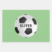 サッカーボールボールパターンキッズネーム誕生日 ラッピングペーパーシート (正面)