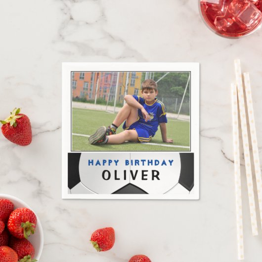 サッカーボールボールボーイフォトバースデーパーティー スタンダードカクテルナプキン (インサイチュ)