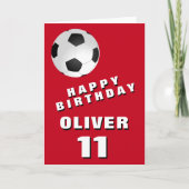 サッカーボールボールレッドボーイハッピーバースデー カード (正面)