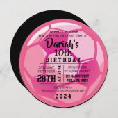 サッカーボールラウンドピンクバースデーパーティーへの招待 招待状 (正面/裏面)