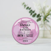 サッカーボールラウンドピンクバースデーパーティーへの招待 招待状 (スタンド正面)