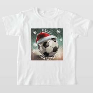 サッカーボールレッドサンタハットスノーフレーククリスマス Tシャツ