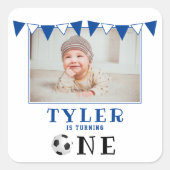 サッカーボールワンバースデーフォト誕生日 スクエアシール (正面)