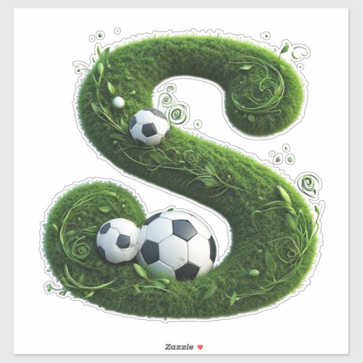 サッカーボール付き芝生のオブジェ文字 シール (シート)