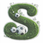 サッカーボール付き芝生のオブジェ文字 シール (正面)