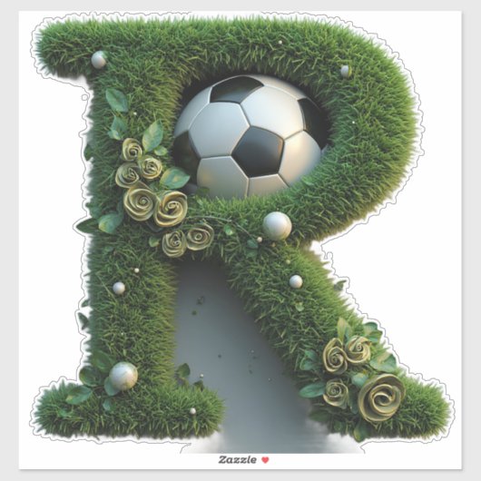 サッカーボール付き芝生の文字 シール (シート)