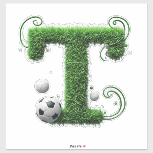 サッカーボール付き芝生の文字 シール (シート)