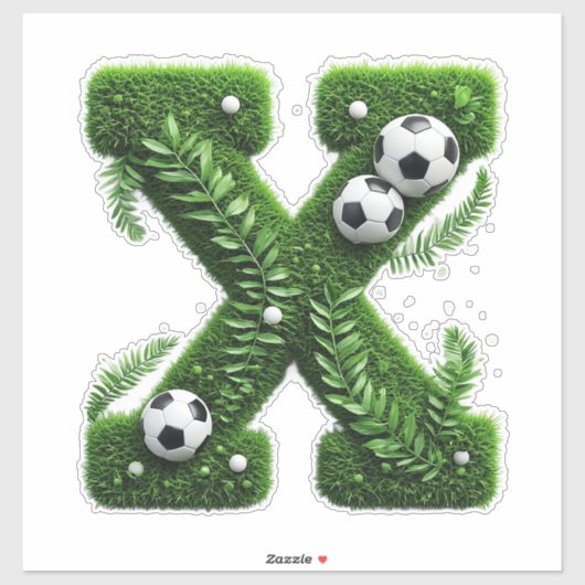 サッカーボール付き芝生の文字 シール (シート)