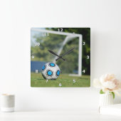 サッカーボール付ゴール スクエア壁時計 (ホーム)