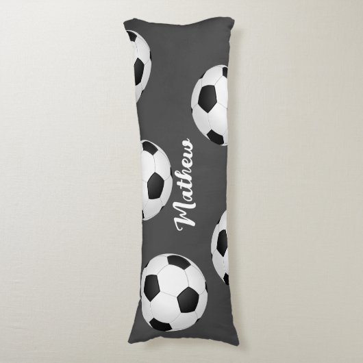 サッカーボール任意の名前または文字グレーと白を追加 ボディピロー (正面縦)