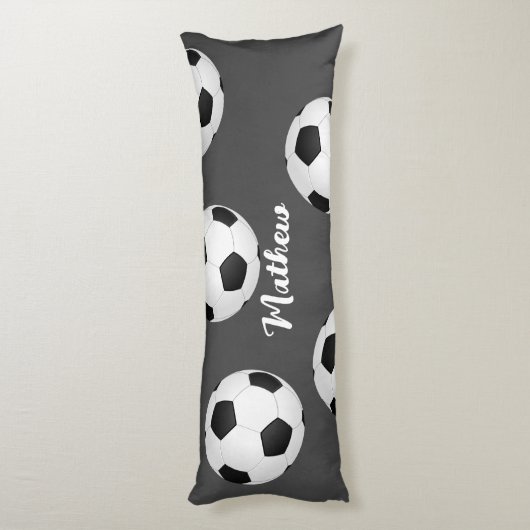 サッカーボール任意の名前または文字グレーと白を追加 ボディピロー (裏面 (縦))