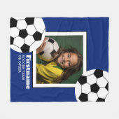 サッカーボール写真あなたの名前を追加 – 色を編集できる フリースブランケット (正面(横))